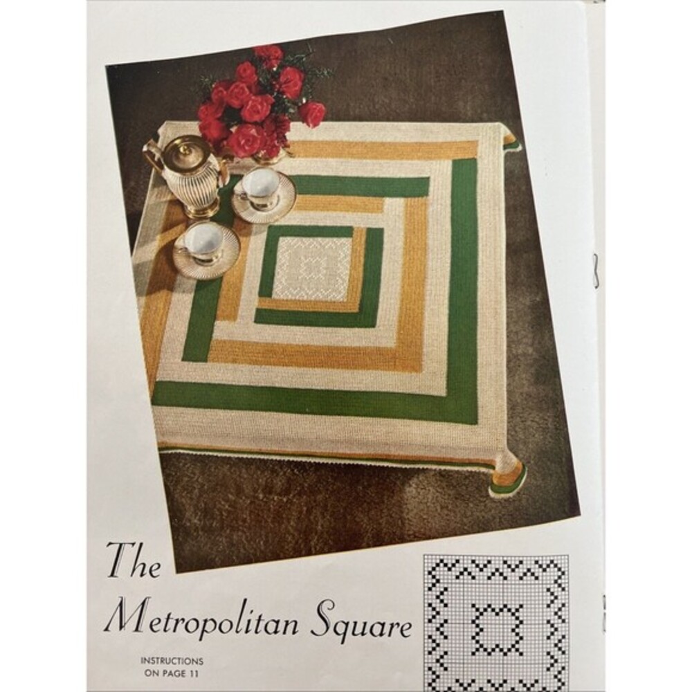 1940's Mid-Century Bedspread Crochet Pattern Filet Lace Metropolitan Square 40"